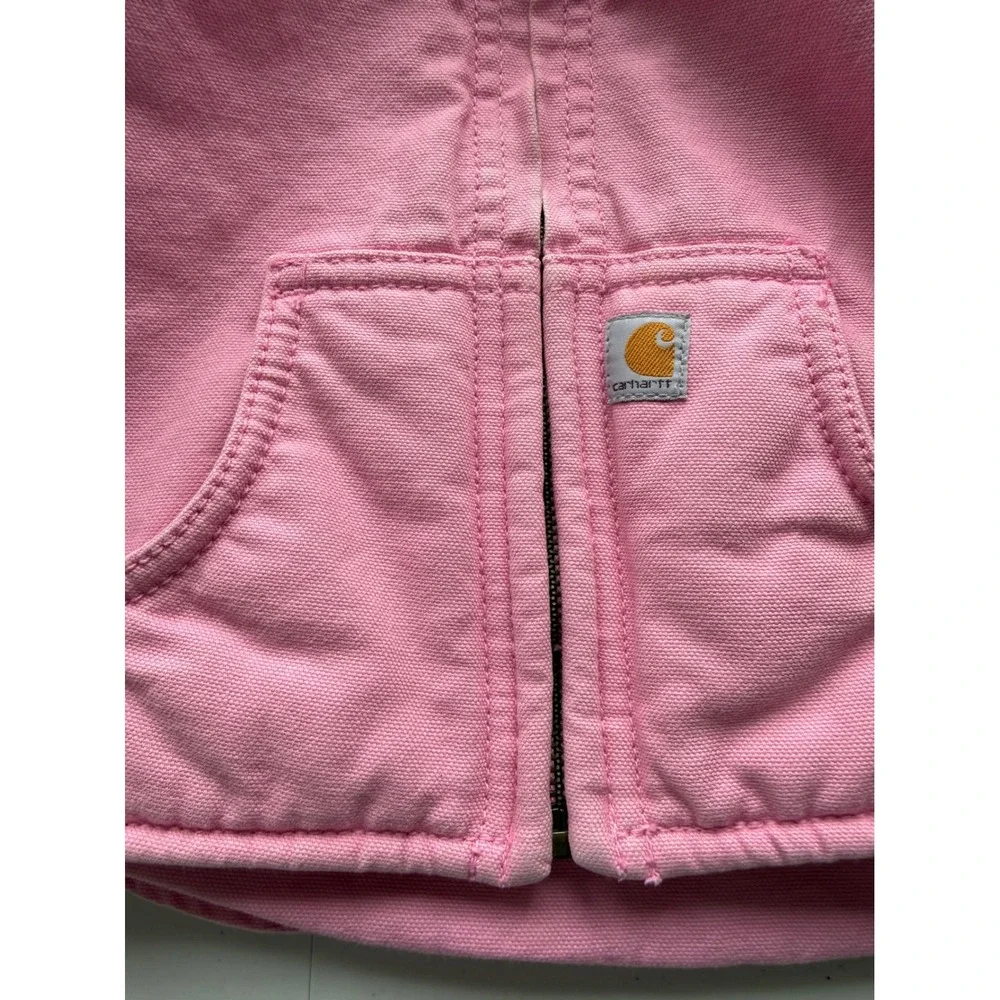 Carhartt 12 Months Baby Girl's Sherpa-Lined Hooded Canvas Zip-Up Jacket, Pink